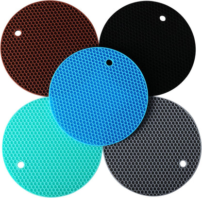 5 Pack Extra Thick Silicone Trivets Heat Resistant Pot Holder and Oven Mitts,Trivets for Hot Dishes,Nonslip Insulation Honeycomb Rubber Hot Pads for Countertop,Multi-Purpose & Flexible Mats,BK