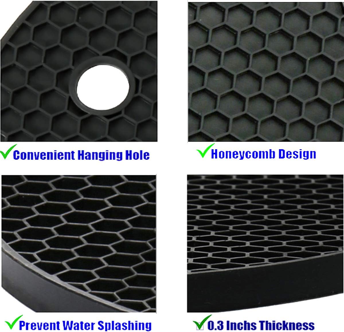 5 Pack Extra Thick Silicone Trivets Heat Resistant Pot Holder and Oven Mitts,Trivets for Hot Dishes,Nonslip Insulation Honeycomb Rubber Hot Pads for Countertop,Multi-Purpose & Flexible Mats,BK