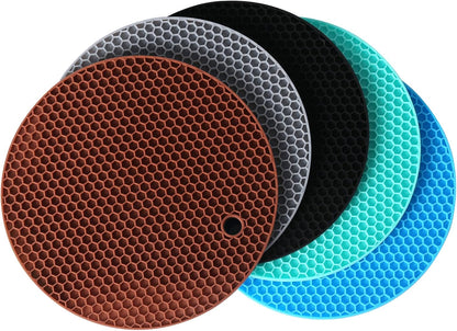 5 Pack Extra Thick Silicone Trivets Heat Resistant Pot Holder and Oven Mitts,Trivets for Hot Dishes,Nonslip Insulation Honeycomb Rubber Hot Pads for Countertop,Multi-Purpose & Flexible Mats,BK