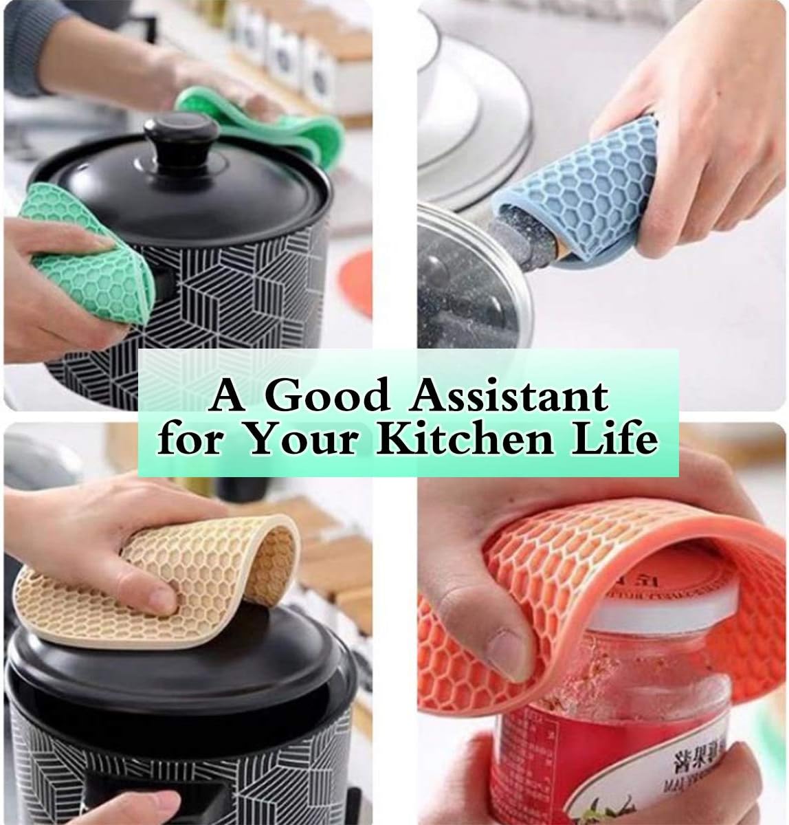 5 Pack Extra Thick Silicone Trivets Heat Resistant Pot Holder and Oven Mitts,Trivets for Hot Dishes,Nonslip Insulation Honeycomb Rubber Hot Pads for Countertop,Multi-Purpose & Flexible Mats,BK