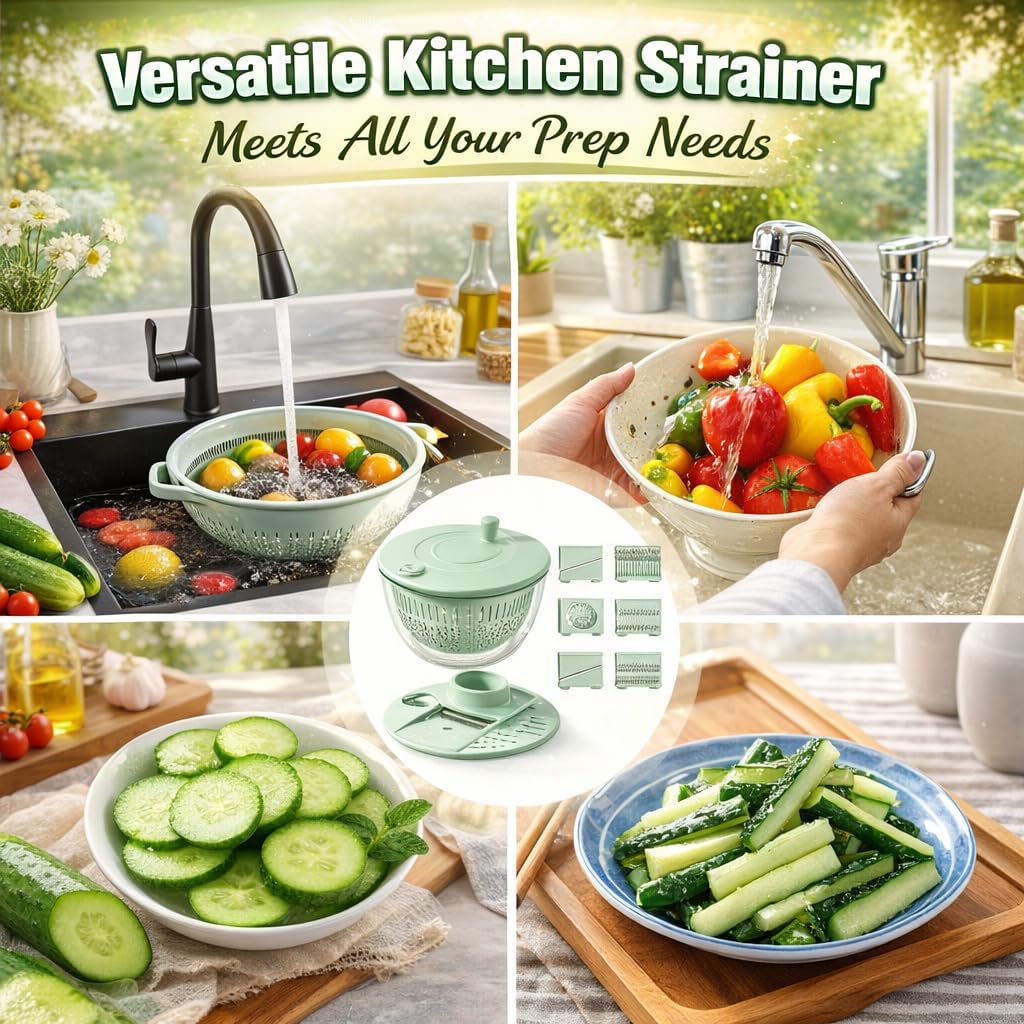 Salad Spinner 7‑Piece Multifunction Set – Lettuce Spinner, Vegetable Washer, Salad Chopper, Slicer, Shredder & Grater – Salad Bowl with Lid & All‑in‑One Kitchen Gadget for Easy Prep