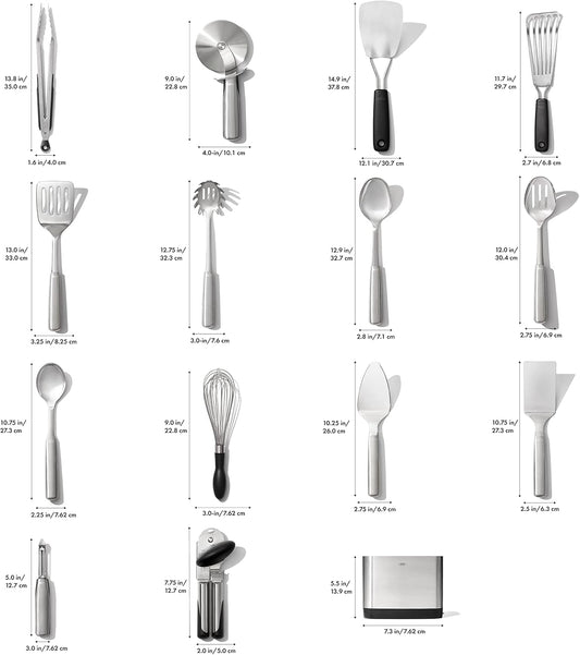 Steel Piece Utensil Set, 15 PC, Stainless Steel
