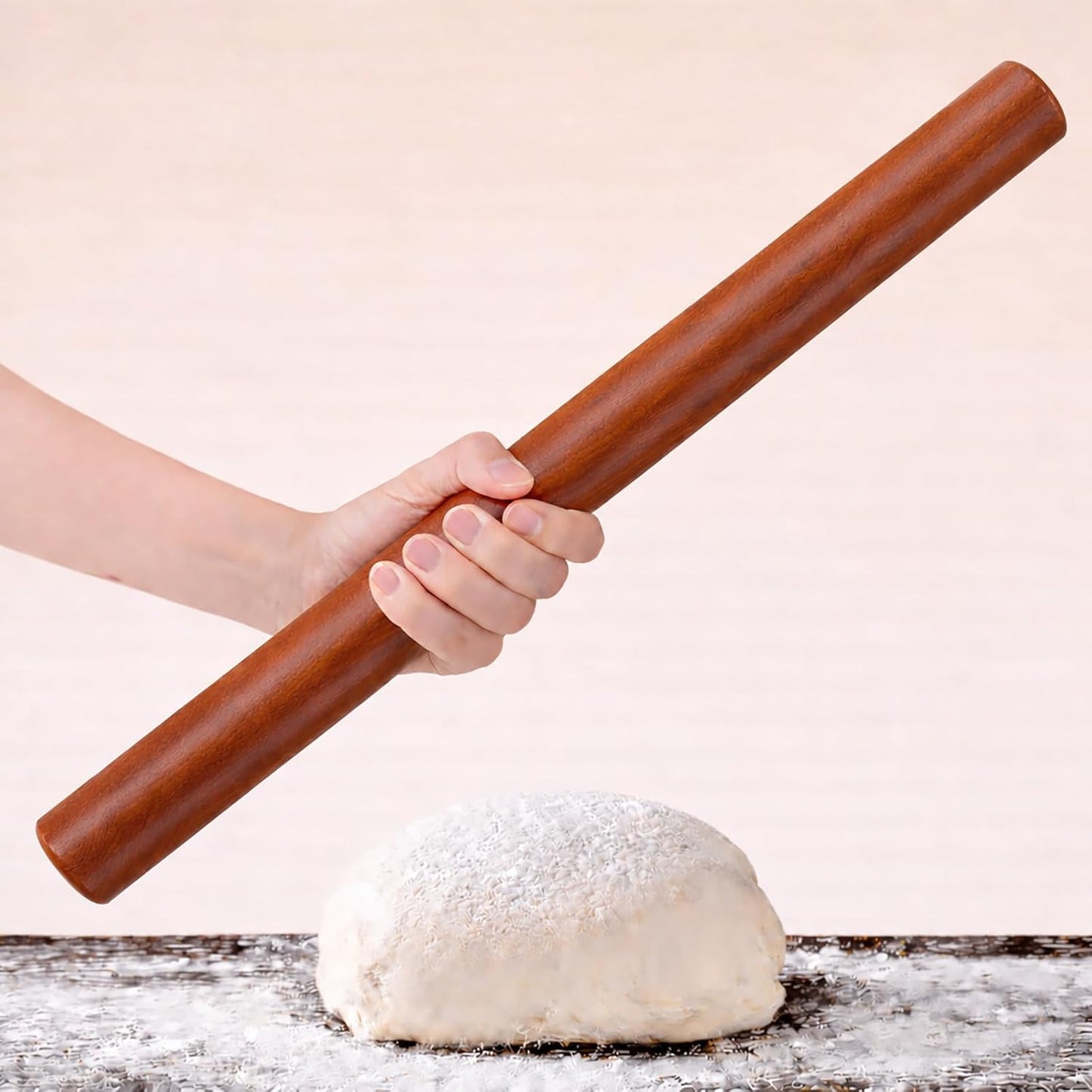 17 Inch French Rolling Pin, Wooden Dough Roller for Baking, Solid Wood Tapered Rolling Pin for Pizza, Pie Crust, Cookies, Pastry, Non-Stick, Easy Control Kitchen Baking Tool, European Beech Wood