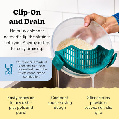 Silicone Clip On Strainer for Pots and Pans & Glass Dishes