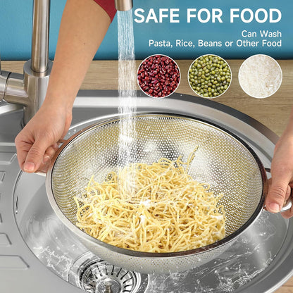 Colander for Kitchen, 3QT, Stainless Steel Colander Strainer with Handle for Fruits Vegetables Cooking Food, Dishwasher Safe
