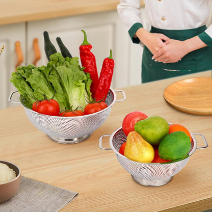 Colander for Kitchen, 3QT, Stainless Steel Colander Strainer with Handle for Fruits Vegetables Cooking Food, Dishwasher Safe