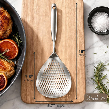 Skimmer Slotted Spoon, 304 Stainless Steel Skimmer Ladle Spoon Spider Strainer for Cooking and Frying, Pasta Strainer Spoon Frying Kitchen Cooking Colander