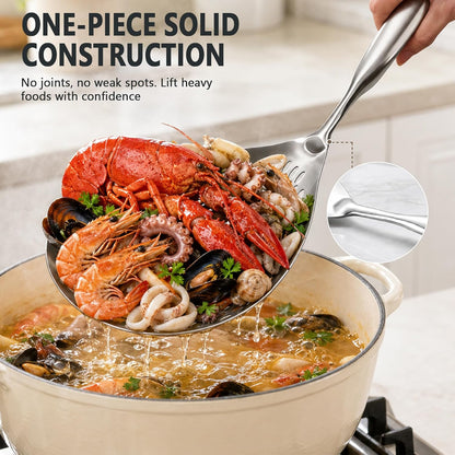 Skimmer Slotted Spoon, 304 Stainless Steel Skimmer Ladle Spoon Spider Strainer for Cooking and Frying, Pasta Strainer Spoon Frying Kitchen Cooking Colander