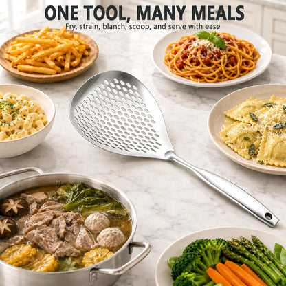 Skimmer Slotted Spoon, 304 Stainless Steel Skimmer Ladle Spoon Spider Strainer for Cooking and Frying, Pasta Strainer Spoon Frying Kitchen Cooking Colander