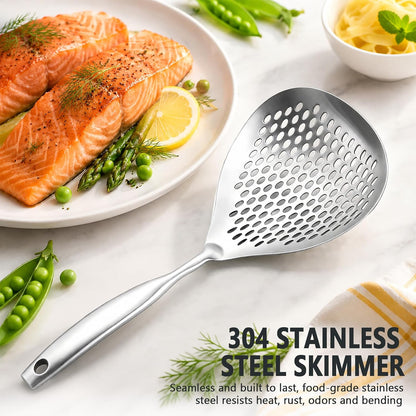 Skimmer Slotted Spoon, 304 Stainless Steel Skimmer Ladle Spoon Spider Strainer for Cooking and Frying, Pasta Strainer Spoon Frying Kitchen Cooking Colander