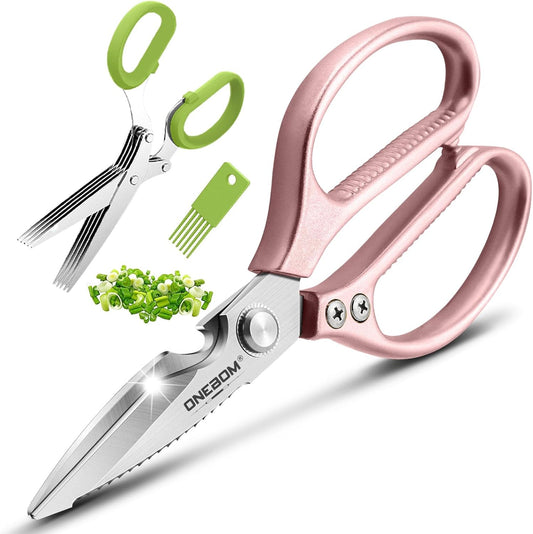 2 Pack Kitchen Shears,Kitchen Scissors Heavy Duty Serrated Blade for Cutting Meat, Food, Fish, Poultry Sharp Scissors, Apartment Kitchen Accessories,Gift Herb Scissor(Rose Glod)