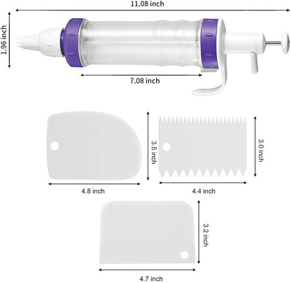 Frosting Piping Kit with Syringe Dispenser, 7 Nozzles, 3 Cake Scrapers