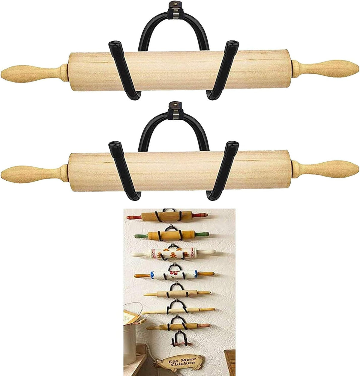 Rolling Pin Holder & Display Rack - Wall Mount Storage - Multi-Purpose Bottle Rack