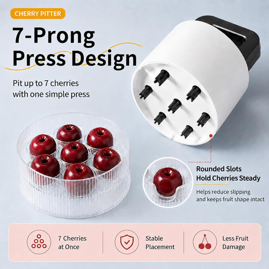 Cherry Pitter 2-Pack, 7-Hole Cherry Corer Tool for Fast Pit Removal | Removes pits from up to 7 cherries at once for faster prep, helping reduce mess for baking, snacks, desserts and homemade jam