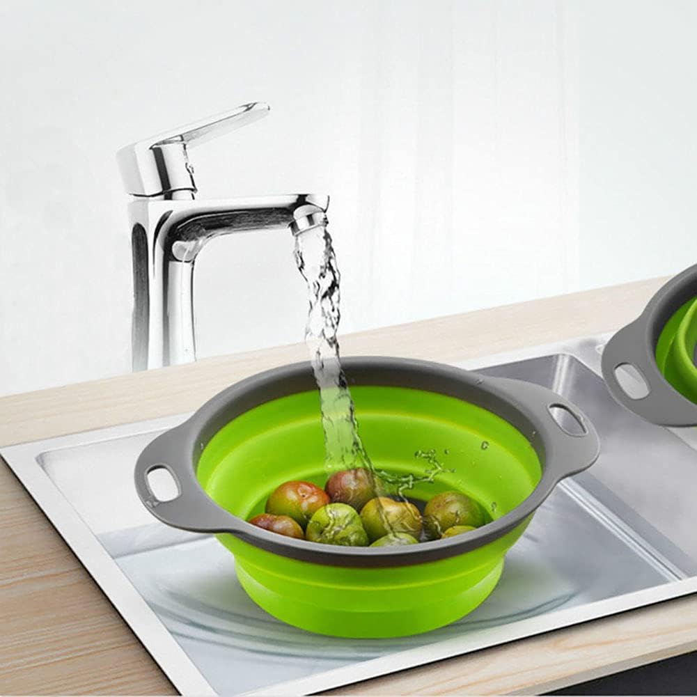 2PCSs Collapsible Colander,Silicone Vegetable/Fruit Flexible Strainer,Folding Strainer for Kitchen Green