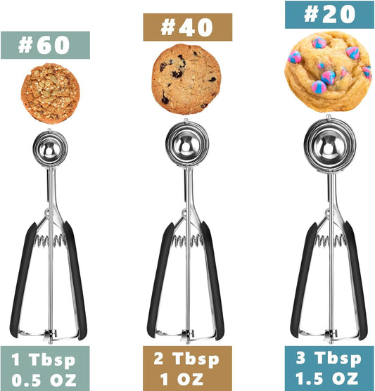 Cookie Scoop Set, Include 1 Tbsp/2 Tbsp/3 Tbsp, Cookie Dough Scoop, Cookie Scoops for Baking Set of 3, 18/8 Stainless Steel, Good Grip, Non-Slip, For Cookies Cupcake Muffin Ice Cream waffle