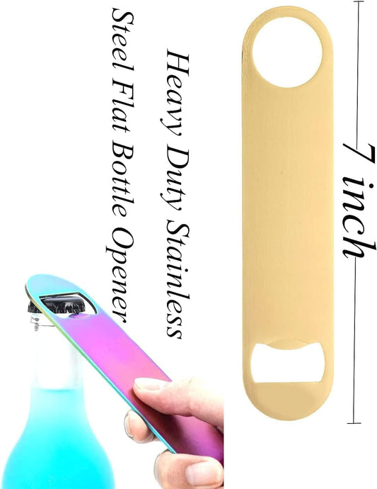 4PCS Heavy Duty Stainless Steel Flat Bottle Opener Beer Bottle Opener 7" Speed Openers for Kitchen, Bar or Restaurant Birthday Wedding Bridal Shower Gifts (Gold,4)
