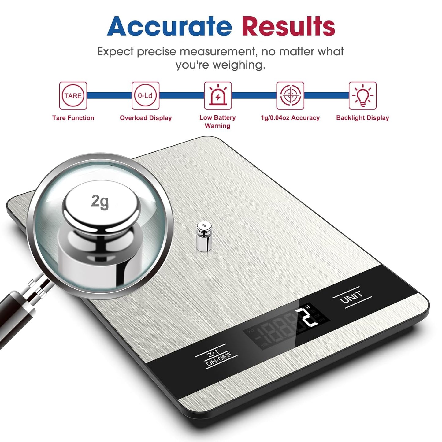 Food Scale, 11lb Digital Kitchen Scale with LCD Display 6 Units Tare Function, Stainless Steel Weight Grams and Ounces for Baking, Cooking and Meal Prep (Batteries Included)