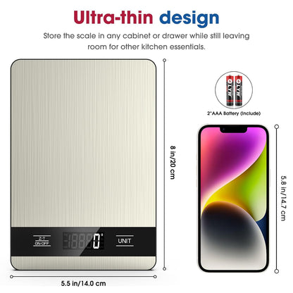 Food Scale, 11lb Digital Kitchen Scale with LCD Display 6 Units Tare Function, Stainless Steel Weight Grams and Ounces for Baking, Cooking and Meal Prep (Batteries Included)