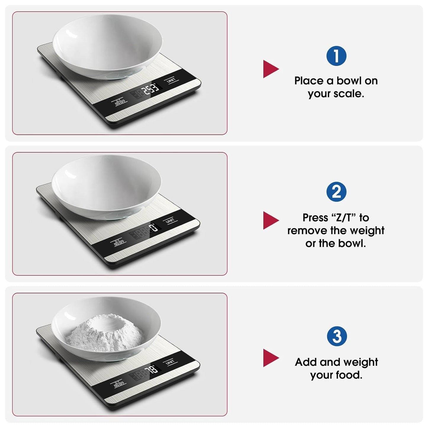 Food Scale, 11lb Digital Kitchen Scale with LCD Display 6 Units Tare Function, Stainless Steel Weight Grams and Ounces for Baking, Cooking and Meal Prep (Batteries Included)