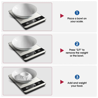 Food Scale, 11lb Digital Kitchen Scale with LCD Display 6 Units Tare Function, Stainless Steel Weight Grams and Ounces for Baking, Cooking and Meal Prep (Batteries Included)