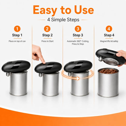 Battery Electric Can Opener, One-Touch,Hands-Free,Smooth Edge,Black,Compact | Effortless safe Automatic Fits Most Round & Square Cans Cord-Free Convenience Camping Kitchens RVs Beginner-Friendly