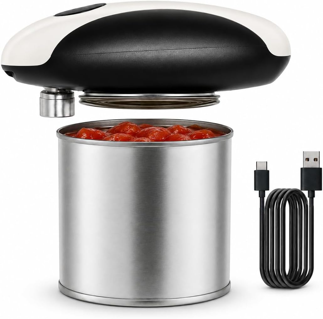 Battery Electric Can Opener, One-Touch,Hands-Free,Smooth Edge,Black,Compact | Effortless safe Automatic Fits Most Round & Square Cans Cord-Free Convenience Camping Kitchens RVs Beginner-Friendly