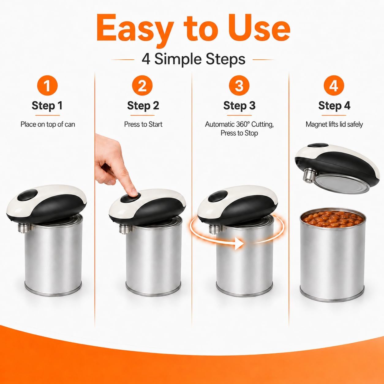 Battery Electric Can Opener, One-Touch,Hands-Free,Smooth Edge,Black,Compact | Effortless safe Automatic Fits Most Round & Square Cans Cord-Free Convenience Camping Kitchens RVs Beginner-Friendly