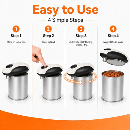 Battery Electric Can Opener, One-Touch,Hands-Free,Smooth Edge,Black,Compact | Effortless safe Automatic Fits Most Round & Square Cans Cord-Free Convenience Camping Kitchens RVs Beginner-Friendly