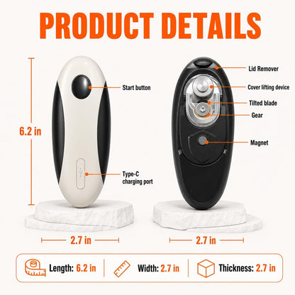 Battery Electric Can Opener, One-Touch,Hands-Free,Smooth Edge,Black,Compact | Effortless safe Automatic Fits Most Round & Square Cans Cord-Free Convenience Camping Kitchens RVs Beginner-Friendly
