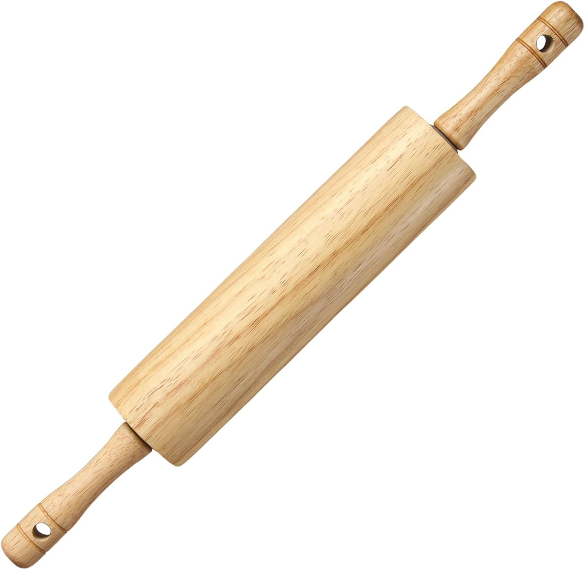 Natural Rubberwood Rolling Pin with Handles – Smooth Dough Roller for Pizza, Pie Crust, Cookies, Fondant & Tortillas – Durable Kitchen Baking Essential, Rodillo Para Masa