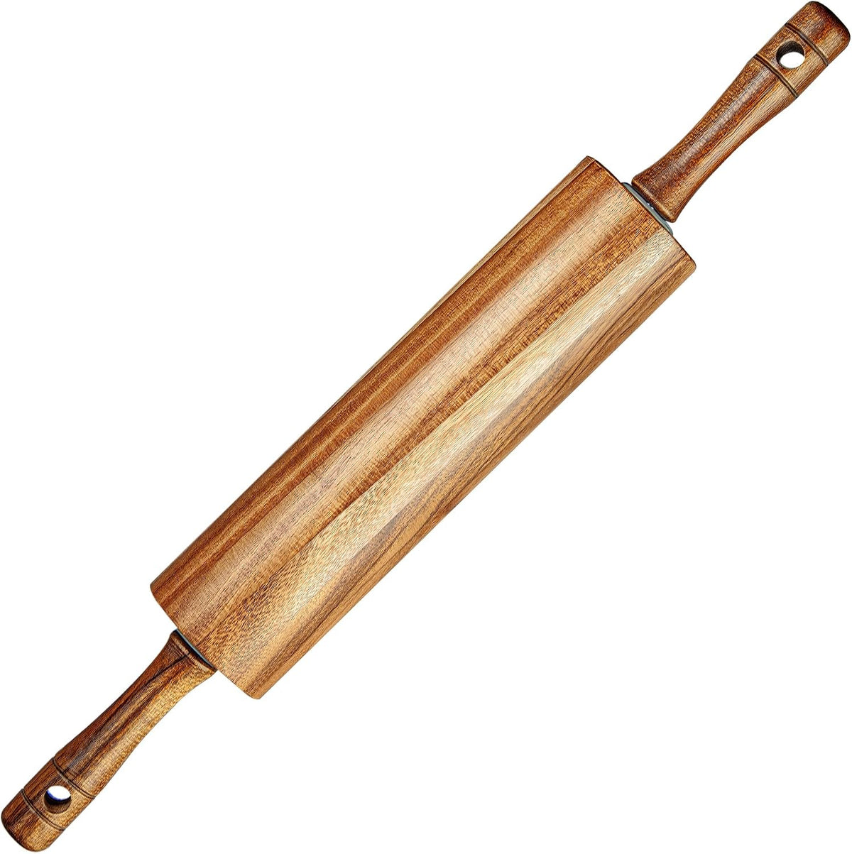 Natural Rubberwood Rolling Pin with Handles – Smooth Dough Roller for Pizza, Pie Crust, Cookies, Fondant & Tortillas – Durable Kitchen Baking Essential, Rodillo Para Masa