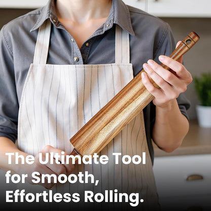 Natural Rubberwood Rolling Pin with Handles – Smooth Dough Roller for Pizza, Pie Crust, Cookies, Fondant & Tortillas – Durable Kitchen Baking Essential, Rodillo Para Masa