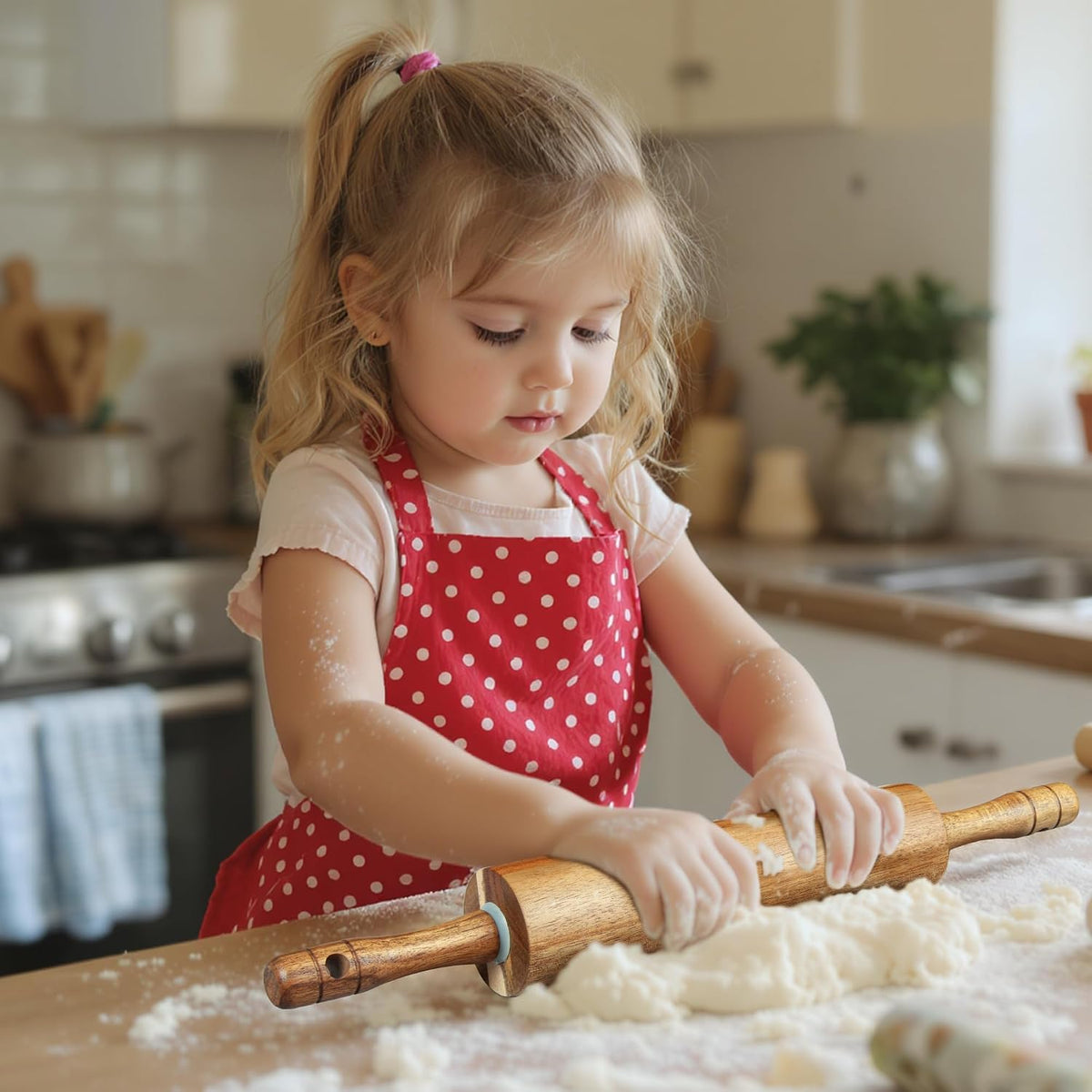 Natural Rubberwood Rolling Pin with Handles – Smooth Dough Roller for Pizza, Pie Crust, Cookies, Fondant & Tortillas – Durable Kitchen Baking Essential, Rodillo Para Masa