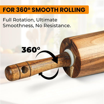 Natural Rubberwood Rolling Pin with Handles – Smooth Dough Roller for Pizza, Pie Crust, Cookies, Fondant & Tortillas – Durable Kitchen Baking Essential, Rodillo Para Masa