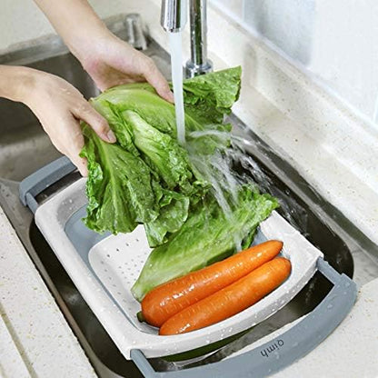 Collapsible Colander | Over The Sink Silicone Kitchen Strainers and Colanders with Extendable Handles | Veggies, Fruit and Pasta Foldable Strainer for Kitchen, 6-Quart, BPA Free