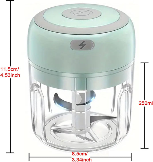 Electric Mini Vegetable Chopper, Food Chopper, Garlic Slicer Veggie, Salad, Lettuce, Onion, Chili Crusher, Tomato Dicer Chopper Cutter & Ginger Meat Mincer for Kitchen, Portable USB Chopper (250ML)