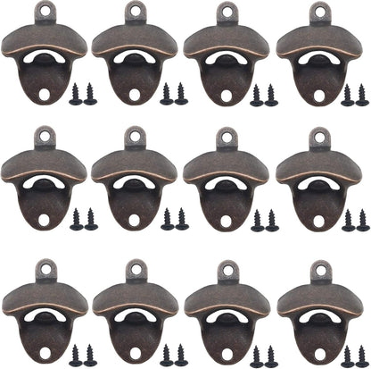 12PCS Wall Mounted Bottle Opener Vintage Beer Bottle Opener Suitable for Bars KTV Hotels Homes (Black+Silver+Green Bronze)