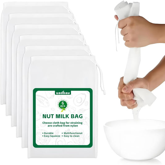6 Pcs Nut Milk Bag 12 x 8 Inch Yogurt Strainer 200 Mesh Cheese Cloth Bag for Straining Reusable Fine Mesh Strainer for Filtering Yogurt Juice Coffee Tofu Tea Cheese