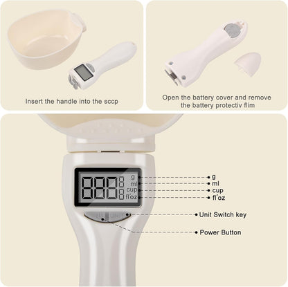 Digital Measuring Spoon, Weighing Food Measuring Scoop Scale, LCD Electronic Food Scale for Kitchen Gadget, Baking Cooking Coffee, Pet Dog Cat Food, 800g/1g High Precision Grams Measuring Cup Gifts