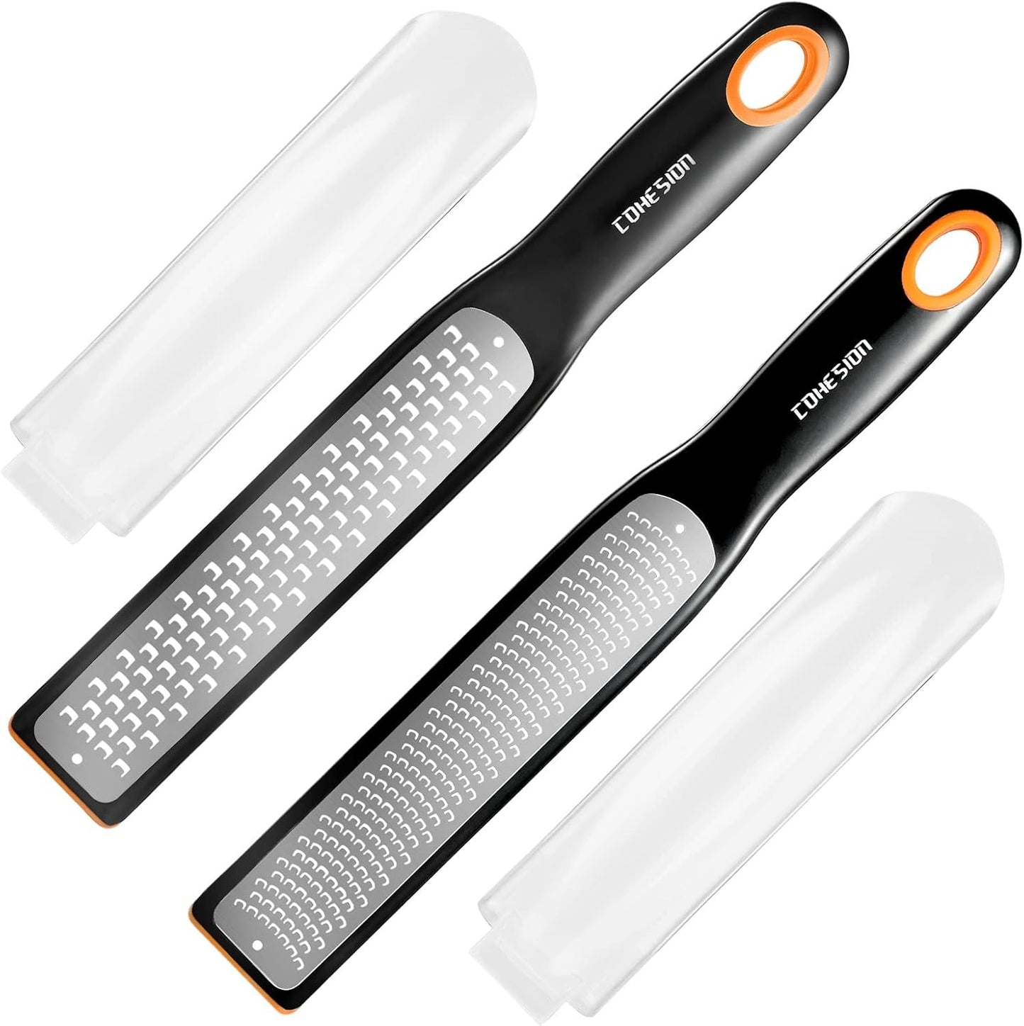 Etched Zester & Grater Set of 2 - Kitchen Zester Tool for Lemon, Cheese, Garlic, Ginger, Nutmeg, Chocolate, Fruits, Vegetables - Sharp Premium Stainless Steel Blade with Protective Cover