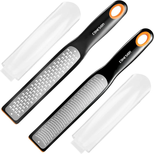 Etched Zester & Grater Set of 2 - Kitchen Zester Tool for Lemon, Cheese, Garlic, Ginger, Nutmeg, Chocolate, Fruits, Vegetables - Sharp Premium Stainless Steel Blade with Protective Cover