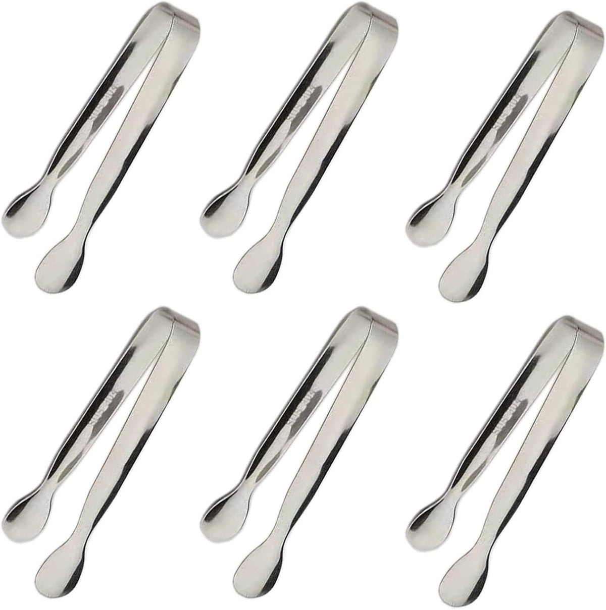 6PCS Ice Tongs Mini Sugar Tongs 4.25Inch Stainless Steel Kitchen Utensils Set,Small Serving Tong and Tiny Kitchen Tong for Appetizers,Tea Party, Coffee Bar, Desserts (Silver)