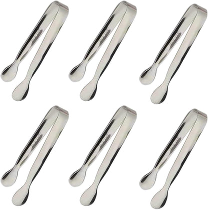 6PCS Ice Tongs Mini Sugar Tongs 4.25Inch Stainless Steel Kitchen Utensils Set,Small Serving Tong and Tiny Kitchen Tong for Appetizers,Tea Party, Coffee Bar, Desserts (Silver)
