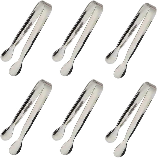 6PCS Ice Tongs Mini Sugar Tongs 4.25Inch Stainless Steel Kitchen Utensils Set,Small Serving Tong and Tiny Kitchen Tong for Appetizers,Tea Party, Coffee Bar, Desserts (Silver)