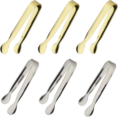 6PCS Ice Tongs Mini Sugar Tongs 4.25Inch Stainless Steel Kitchen Utensils Set,Small Serving Tong and Tiny Kitchen Tong for Appetizers,Tea Party, Coffee Bar, Desserts (Silver)