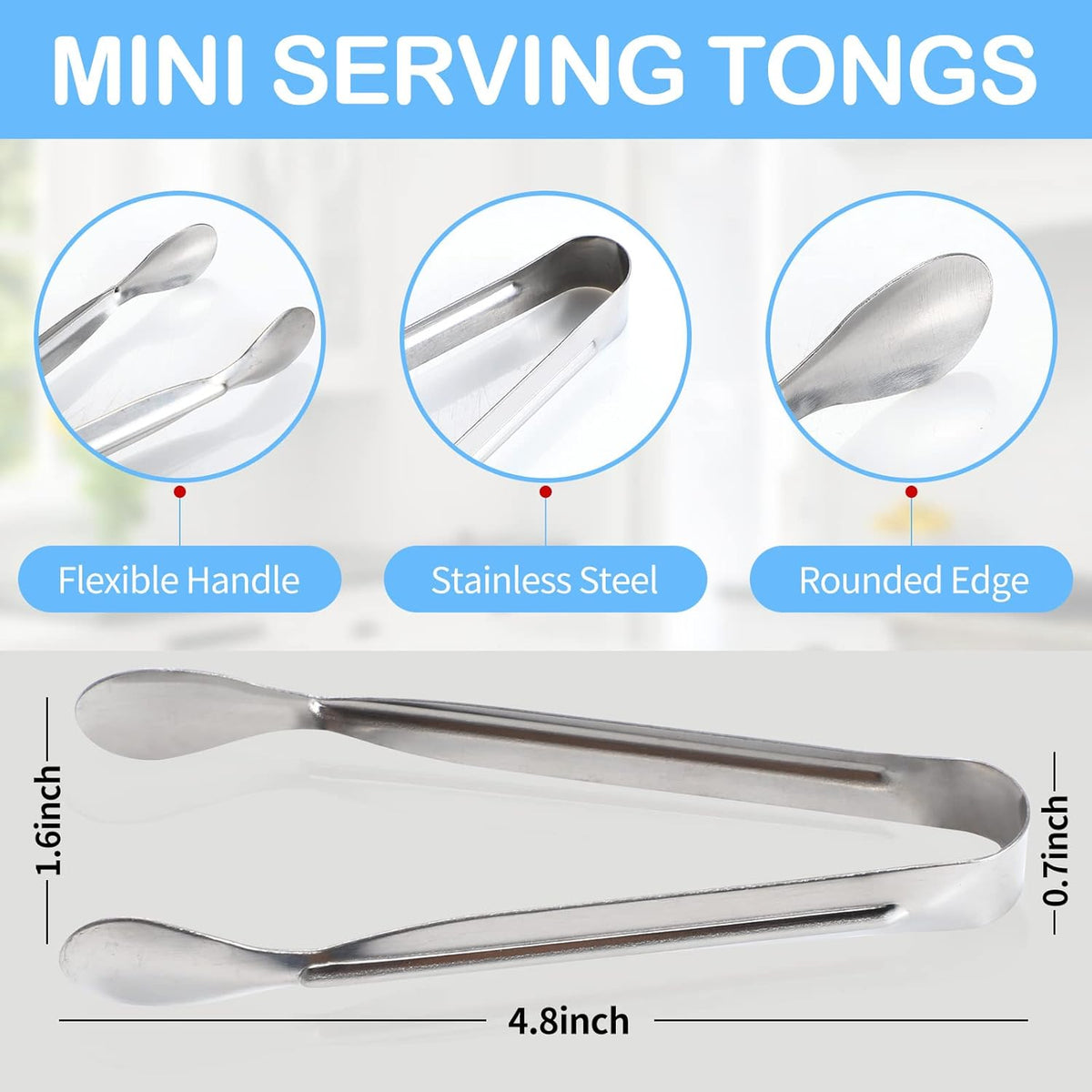 6PCS Ice Tongs Mini Sugar Tongs 4.25Inch Stainless Steel Kitchen Utensils Set,Small Serving Tong and Tiny Kitchen Tong for Appetizers,Tea Party, Coffee Bar, Desserts (Silver)