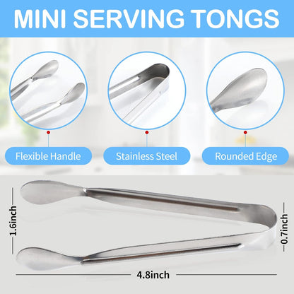 6PCS Ice Tongs Mini Sugar Tongs 4.25Inch Stainless Steel Kitchen Utensils Set,Small Serving Tong and Tiny Kitchen Tong for Appetizers,Tea Party, Coffee Bar, Desserts (Silver)