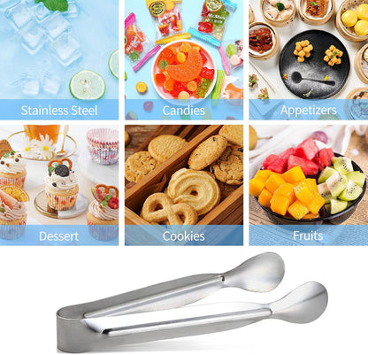6PCS Ice Tongs Mini Sugar Tongs 4.25Inch Stainless Steel Kitchen Utensils Set,Small Serving Tong and Tiny Kitchen Tong for Appetizers,Tea Party, Coffee Bar, Desserts (Silver)