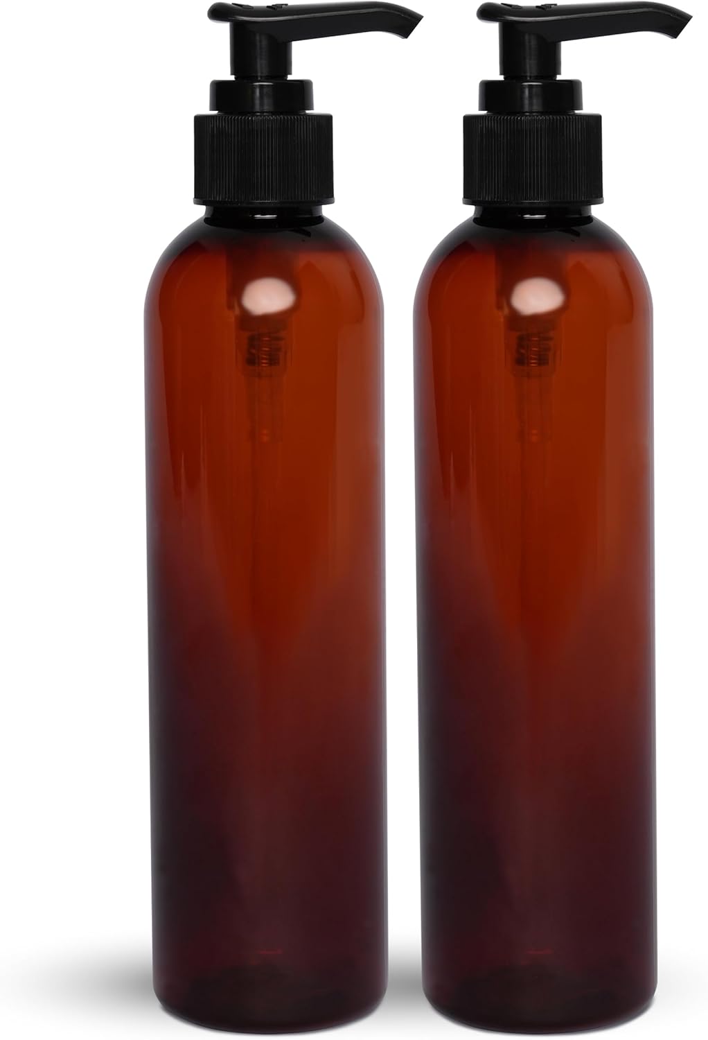 Lotion Pump Bottles, Empty 8 OZ, BPA-Free Refillable Plastic Containers, Amber with Black Dispenser for - Soap, Shampoo, Lotions, Liquid Body Soap, Creams and Massage Oil (2 Pack)